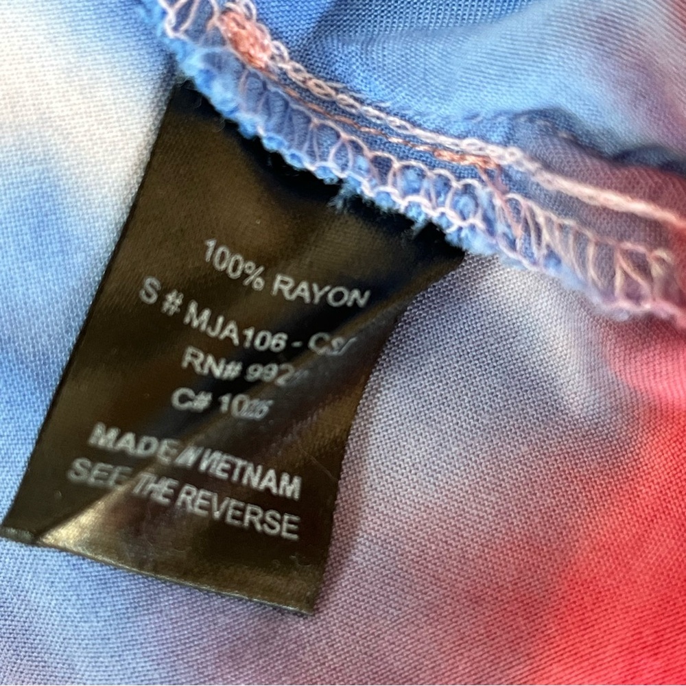 Mm Mm Mm Tie Dye Red White Blue Flowy Open Front Kimono Cardigan or Cover M - Picture 9 of 9
